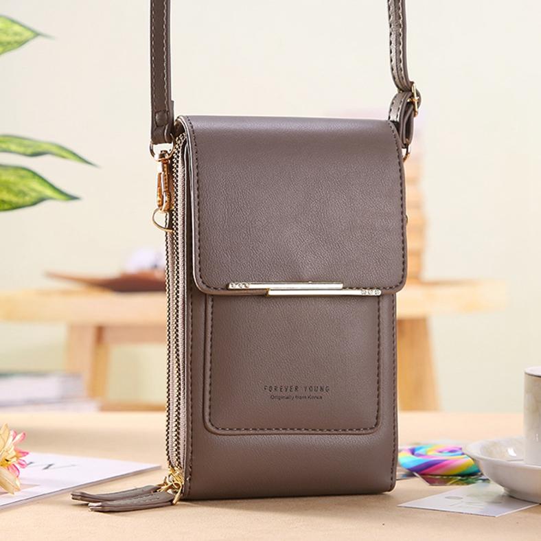 Your favorite bag Damesmode mobiele telefoon tas touchscreen verticale crossbody mini schoudertas portemonnee grijze kleur