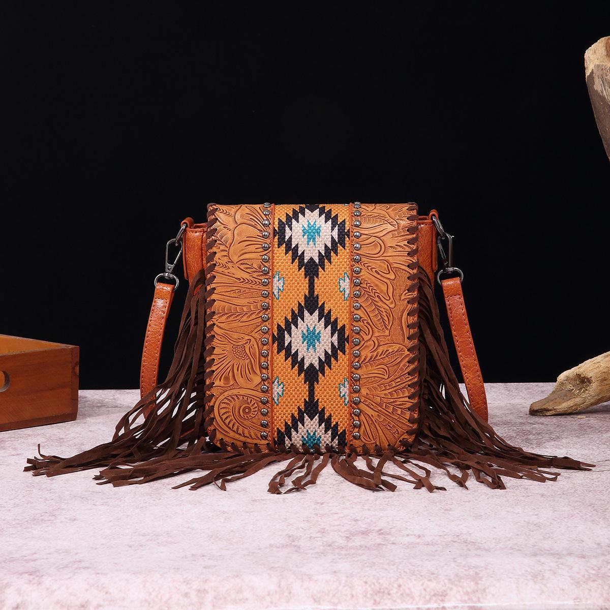 VIA ROMA Vintage Print Boho Stijl Carving Enkele Schouder Crossbody Tas voor Vrouwen One Size