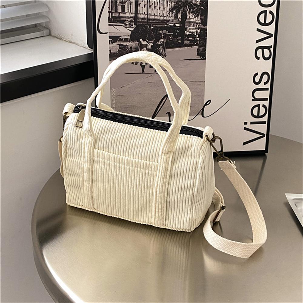 Framont Fashion House Vrouwen Mini Corduroy Schoudertas Vrouwelijke Vintage Canvas Handtas Rits Totes Dames Casual Portemonnee Stoffen Zakje Meisjes Crossbody Tas wit