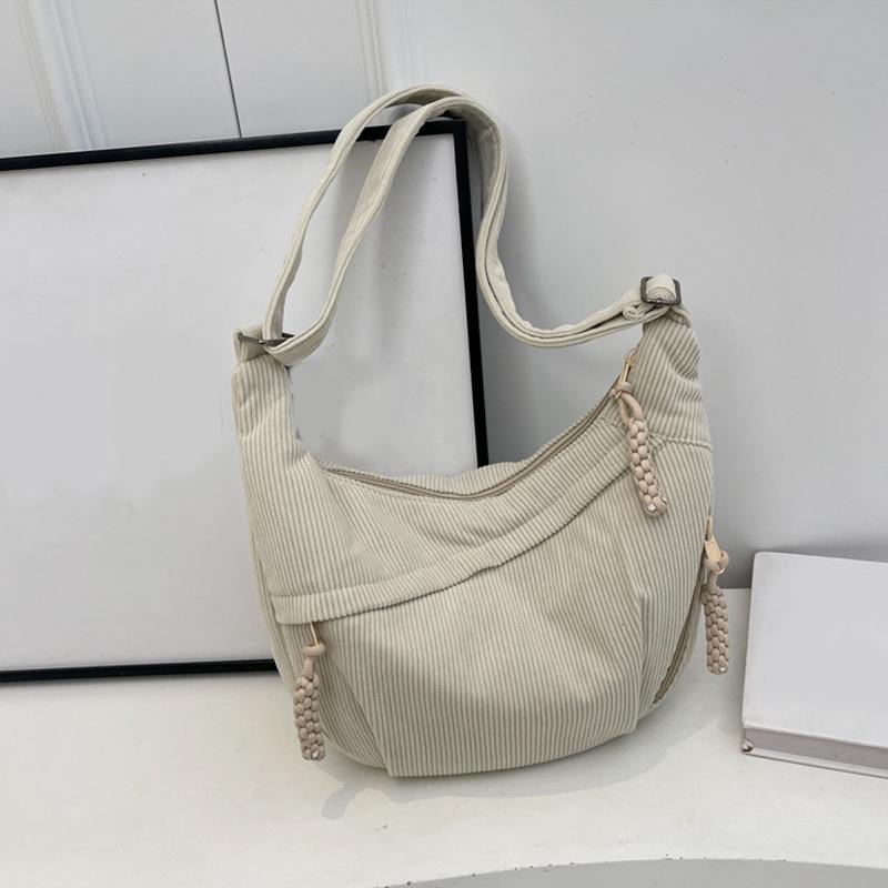 Colorful Bag Corduroy schoudertas effen kleur dames crossbody tas met zakken halve maan tas grote capaciteit dagelijkse oksel tas voor reizen 35x7x22cm beige