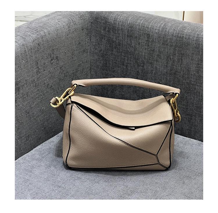 CrossCart 2024 Dames Geometrische Splicing Mini Leren Handtas - Zachte Koeienhuid Enkele Schouder Kussen Messenger Bag