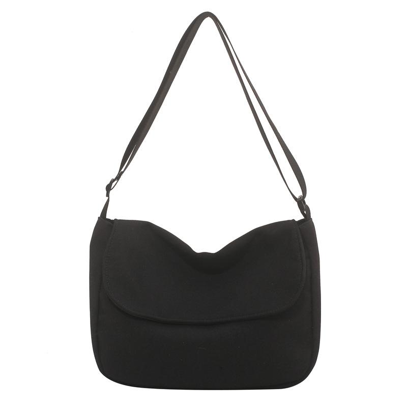 VIA ROMA Canvas postbode tas Dames crossbody tas Eenvoudige schoudertas Flap stoffen tas Grote capaciteit tas one size zwart