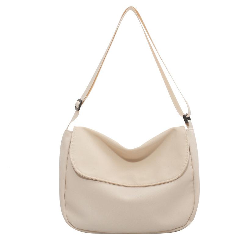 VIA ROMA Canvas postbode tas Dames crossbody tas Eenvoudige schoudertas Flap stoffen tas Grote capaciteit tas one size ivoor