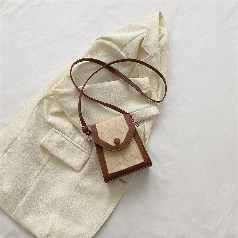 Tringa Mobiele telefoontas voor vrouwen Messenger Bag Vrouwelijke mode een schouder Retro kleine vierkante tas Mini telefoontas Mini crossbody tas beige