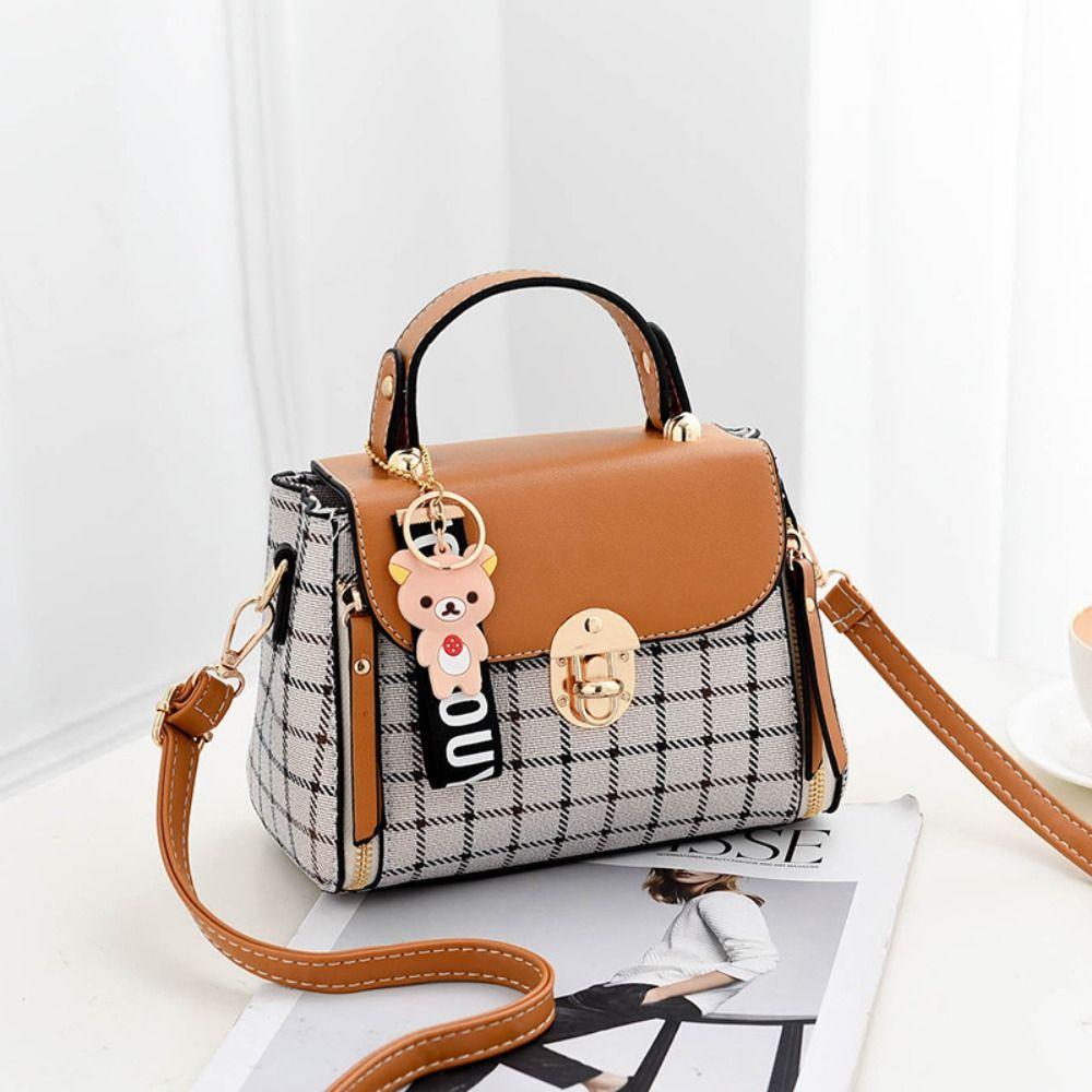 SHjiuyun PU leren crossbody tas met geruit patroon, messenger bag, modieuze handtassen voor dames L