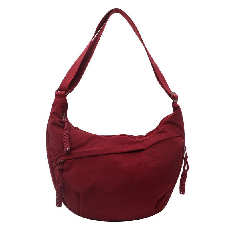 MEETFASHION Vrouwen Effen Kleur Grote Capaciteit Rits Dumpling Bun Tas Vrijetijds Sport Canvas Schuine Schouder Crossbody Tassen Verstelbare Band Riem One Size