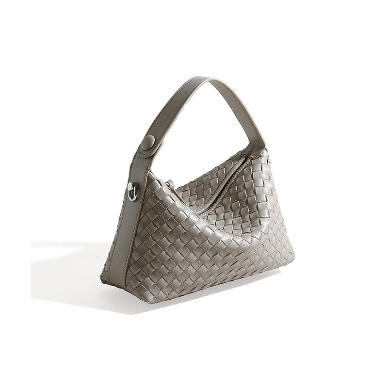 VIA ROMA Dames tas van echt leer Eenvoudige damestas Schoudertas Crossbodytas Handgeweven tas met grote capaciteit grijs