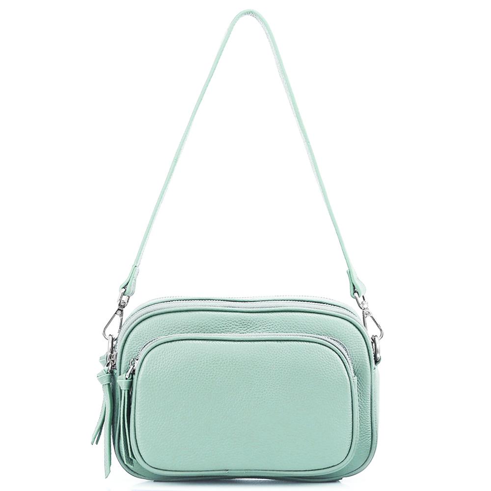 Zency Eenvoudig Casual Design Vrouwen Schoudertas Toplaag Koeienhuid Leren Handtas Meer Zakken Grote Capaciteit Vrouwelijke Crossbody Tas lichtgroene kleur