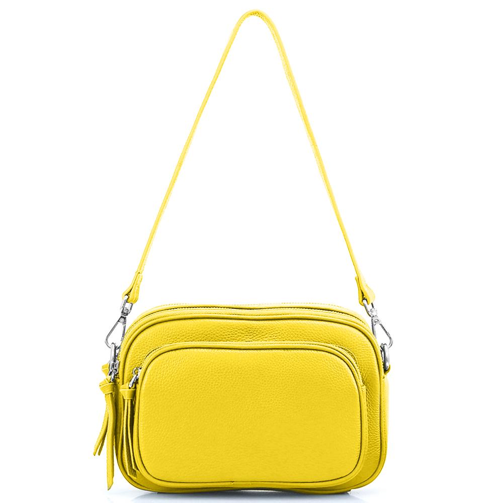 Zency Eenvoudig Casual Design Vrouwen Schoudertas Toplaag Koeienhuid Leren Handtas Meer Zakken Grote Capaciteit Vrouwelijke Crossbody Tas geel