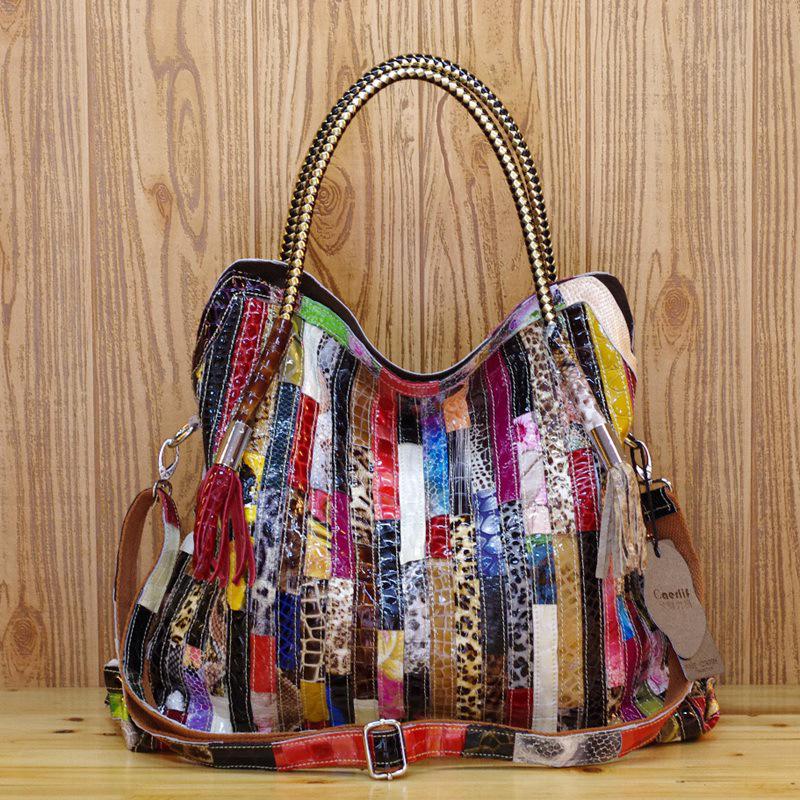 WTEMPO Hoge kwaliteit retro tassen van echt leer Mode serpentine handtas Dames grote capaciteit schoudertassen Messenger Bag veelkleurig