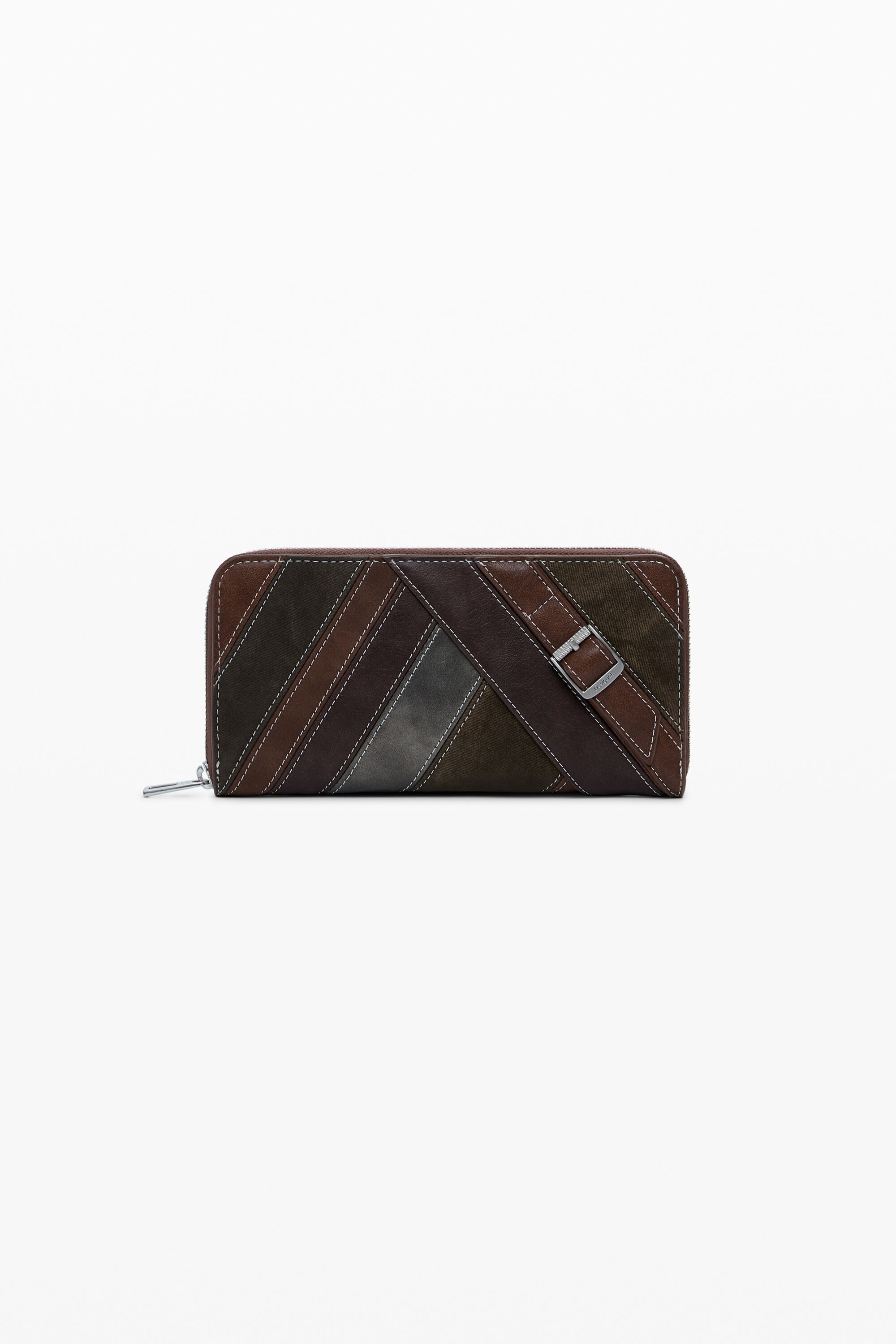 Desigual Grote portemonnee met decoratieve riemen - BROWN