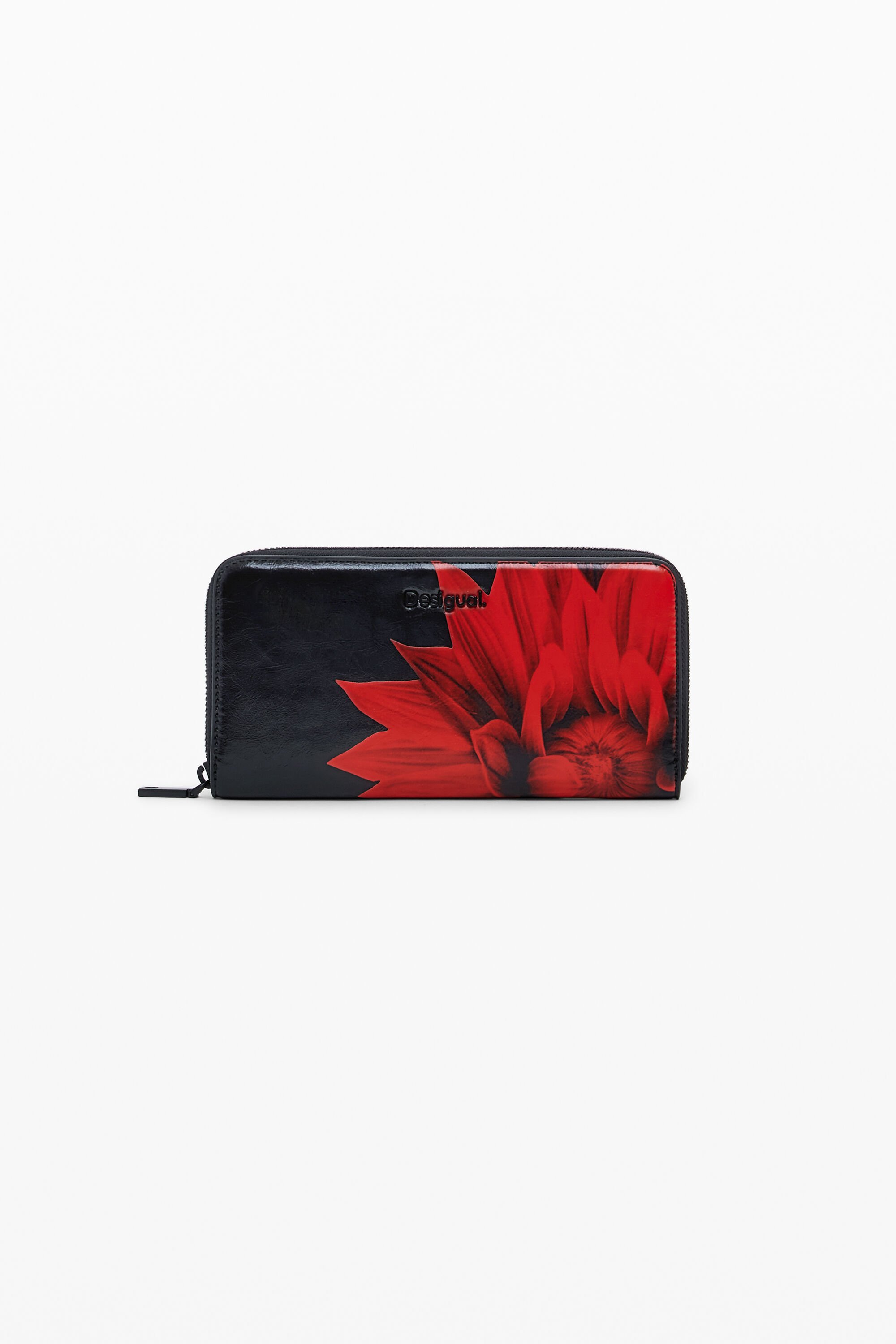 Desigual Portemonnee met groot bloemeffect leer - BLACK