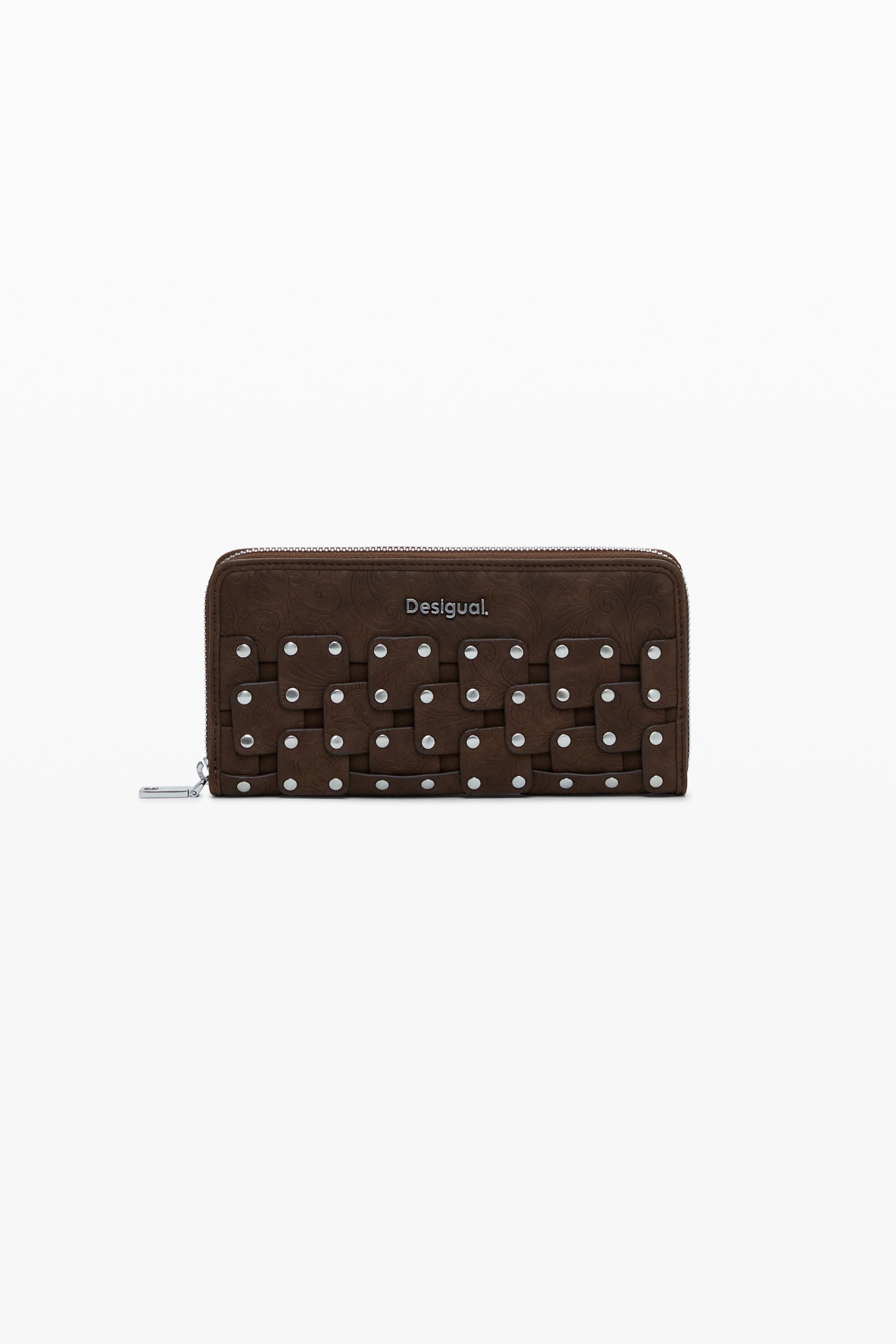 Desigual Grote portemonnee met leerlook en studs - BROWN
