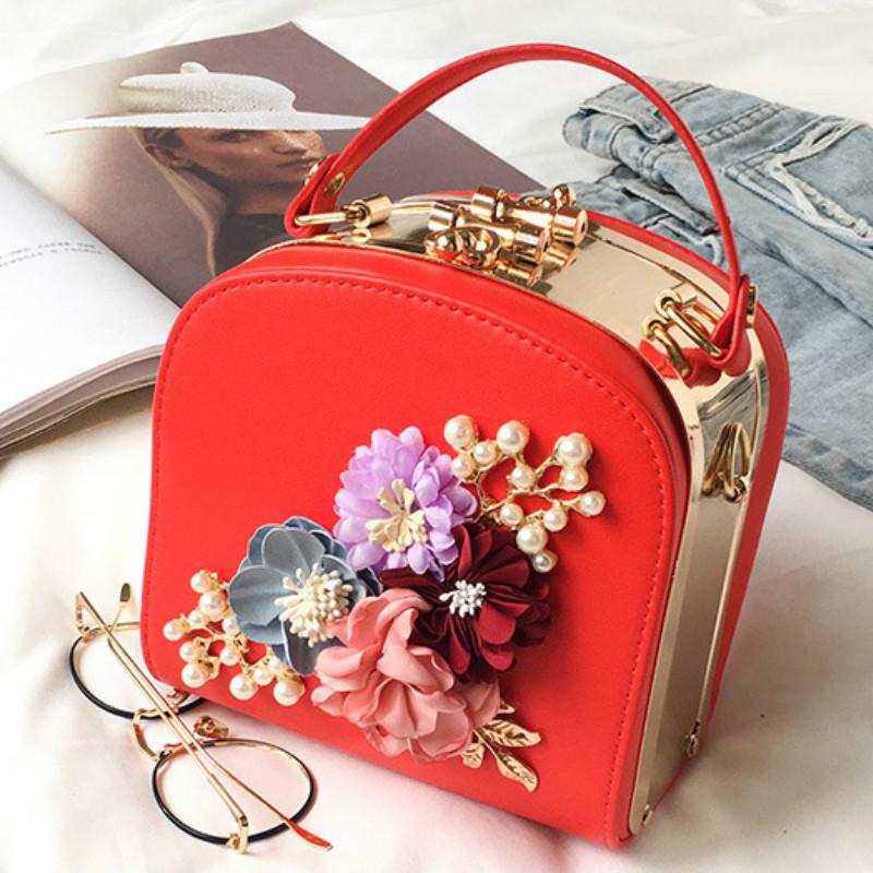 Finger Parelbloem Pu-leren damesmode Casual ketting cosmetische schoudertas rood