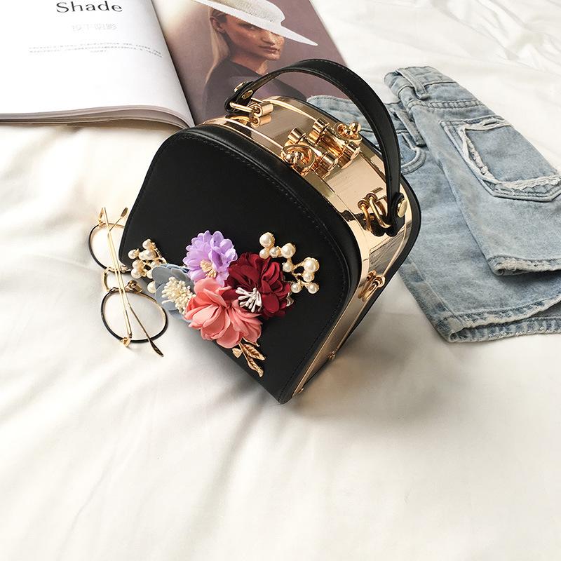 Finger Parelbloem Pu-leren damesmode Casual ketting cosmetische schoudertas zwart
