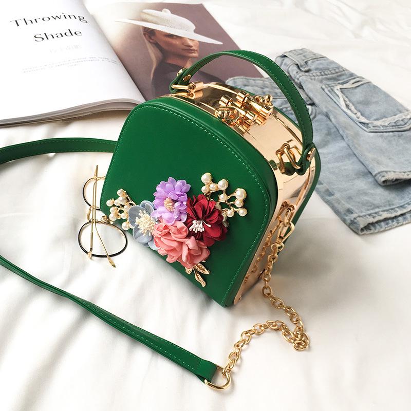 Finger Parelbloem Pu-leren damesmode Casual ketting cosmetische schoudertas groen