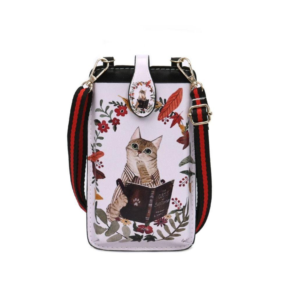 Maipuxing PU lederen crossbody telefoontas enkele schouder lederen telefoontas dames crossbody tassen telefoon Reading Cat