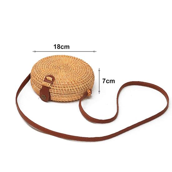 Bag Accessorries Handgeweven ronde rotan tas met schouderband, grote capaciteit, natuurlijke chique reistas voor vrouwen A