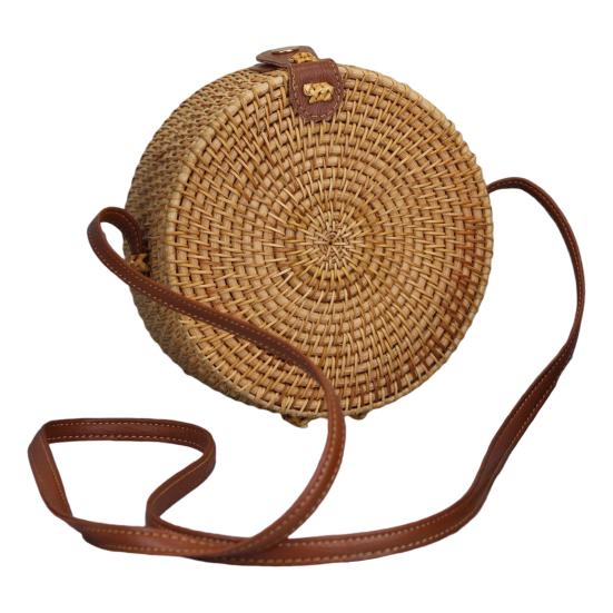 Bag Accessorries Handgeweven ronde rotan tas met schouderband, grote capaciteit, natuurlijke chique reistas voor vrouwen C
