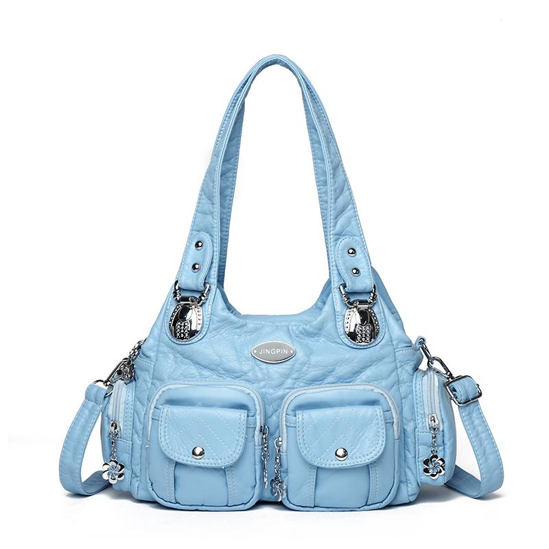 RUWB BAGS 2025 Zomer mode Blauwe Schoudertassen Voor Vrouwen Kleine Shopper Tas Effen Kleur Zacht Leer Crossbody Handtas Dames Reis Draagtas blauw