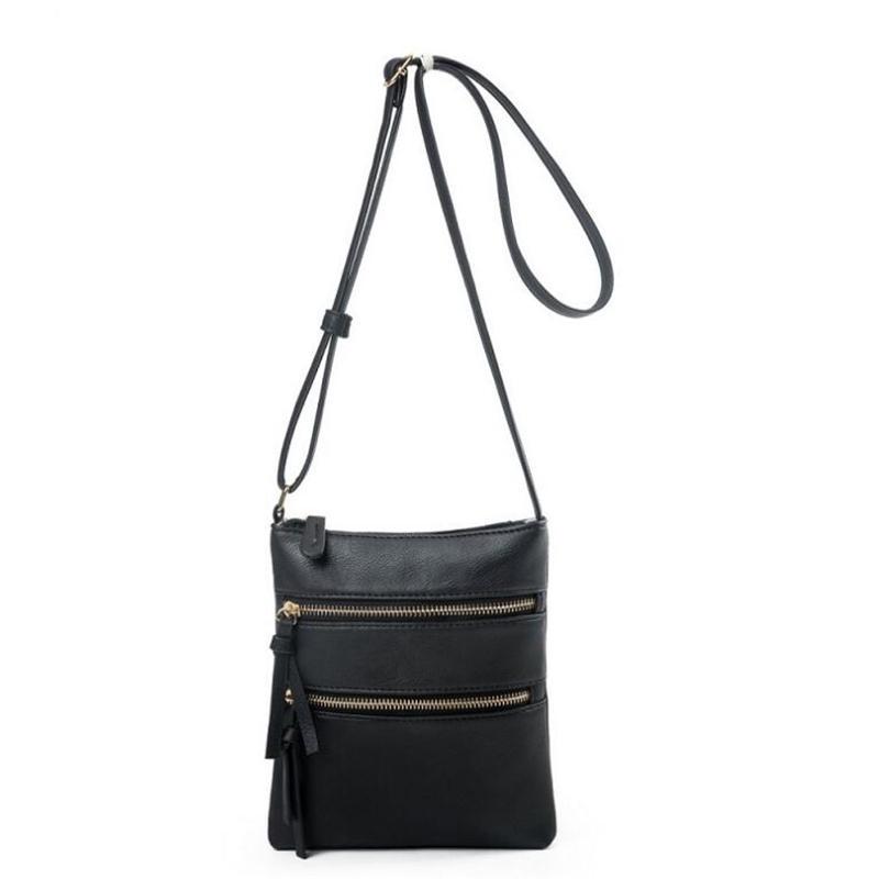 Yogodlns Casual Effen Kleur Vrouwen Schouder Messenger Tassen Dubbele Ritsen Kleine Sling Telefoon Portemonnee  18*21cm zwart