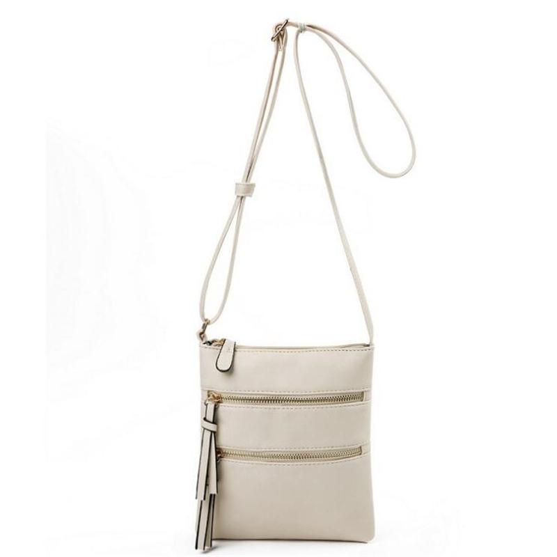 Yogodlns Casual Effen Kleur Vrouwen Schouder Messenger Tassen Dubbele Ritsen Kleine Sling Telefoon Portemonnee  18*21cm beige