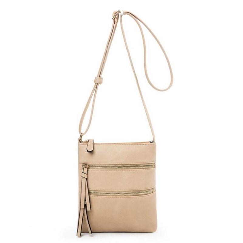 Yogodlns Casual Effen Kleur Vrouwen Schouder Messenger Tassen Dubbele Ritsen Kleine Sling Telefoon Portemonnee  18*21cm kaki