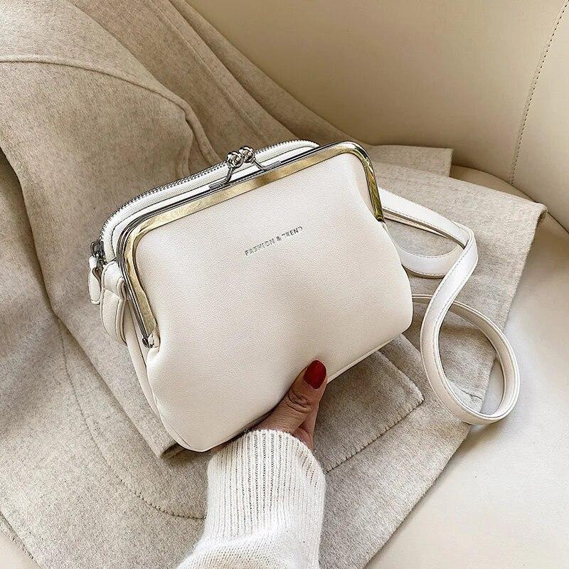 Yoghurt Eenvoudige effen kleur schoudertas vrouwelijke PU lederen crossbody tas mode nieuwe clip messenger bag dame handtas portemonnee