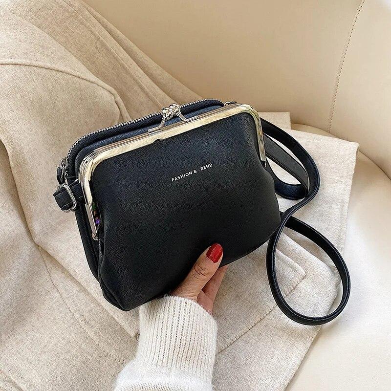 Yoghurt Eenvoudige effen kleur schoudertas vrouwelijke PU lederen crossbody tas mode nieuwe clip messenger bag dame handtas portemonnee