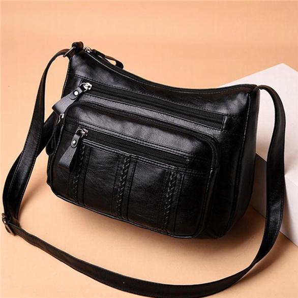 Looking Forward Love Dames schoudertas Meerlaagse crossbodytas Hoge capaciteit PU Zacht leer Zwart Elegant Dames One Size zwart