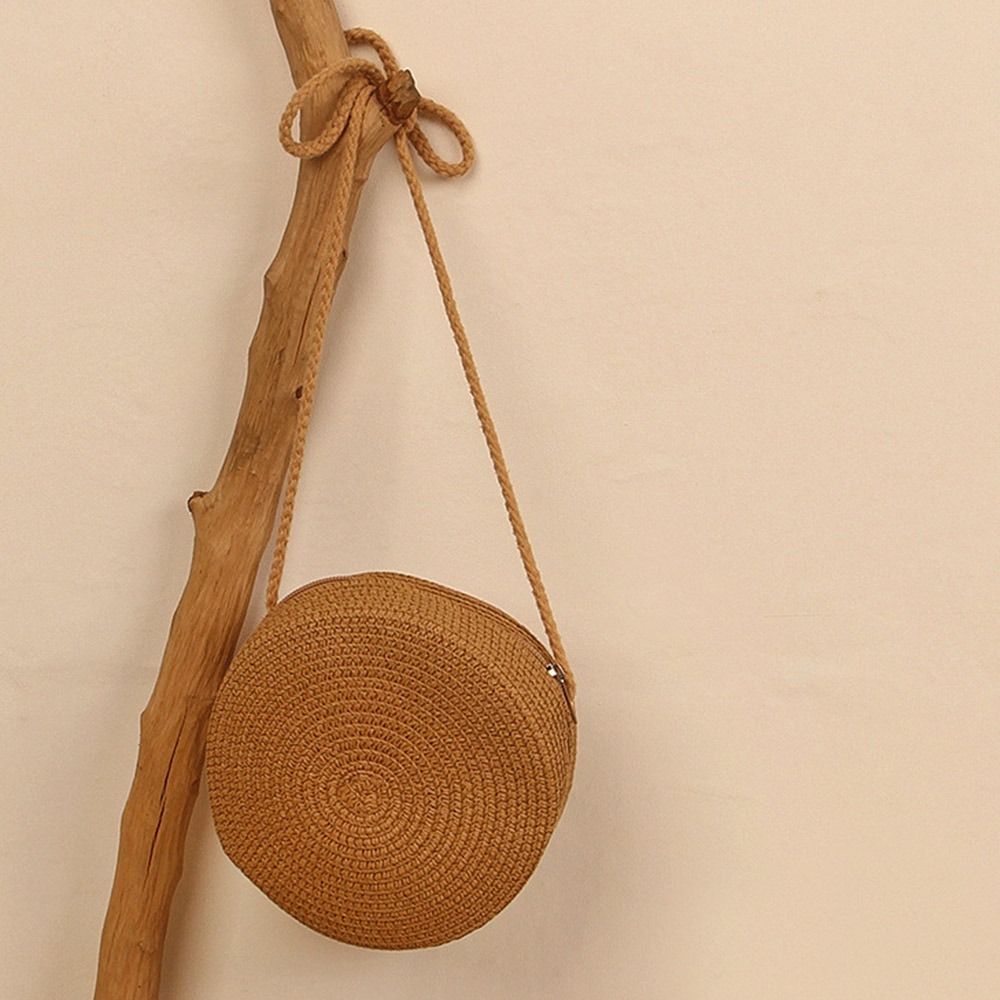Mango Event Rotan gebreide snoepkleur kleine handtas ronde strozak dames geweven strand crossbody tas voor dames schattige schoudertas One Size