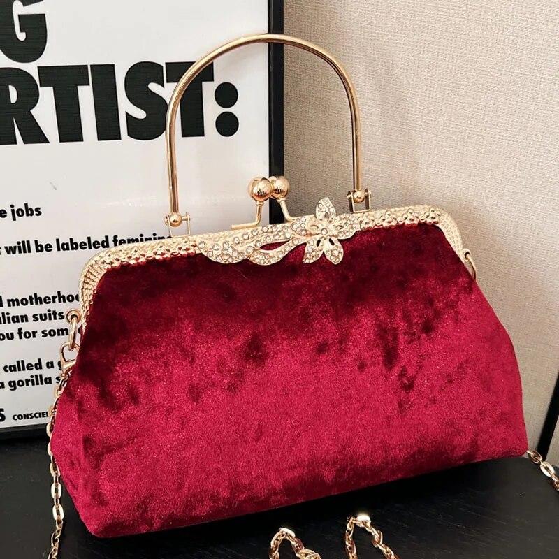 RUWB BAGS Luxe Vrouwelijke Fluwelen Messenger Bags Vintage Vrouwen Ruitvormige Rooster Avond Clutch Bruiloft Bruid Flock Portemonnee En Handtassen
