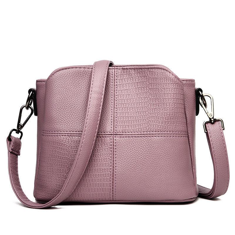 ZDG ONLINE Crossbodytas voor dames Nieuwe zacht lederen retro damestas, eenvoudige en casual kleine emmertas, casual meerlaagse schoudertas paars