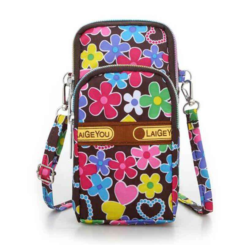 KaiTingu Sportieve bloemenprint tas voor mobiele telefoon Schoudertas met schuine nekband Hardlooprugzak met mobiel