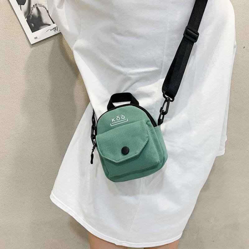 VIA ROMA Korean Version of Leisure Simple Fashion Solid Color Red Envelope Mobile Phone Canvas Bag Crossbody Bag groen