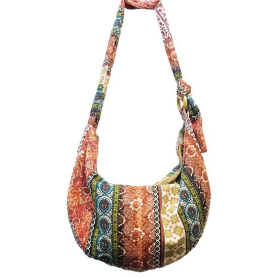 Vogue U Hippie bloemenprint Dames verstelbare riem Canvas Tote Crossbody Sling Hobo Bag oranje