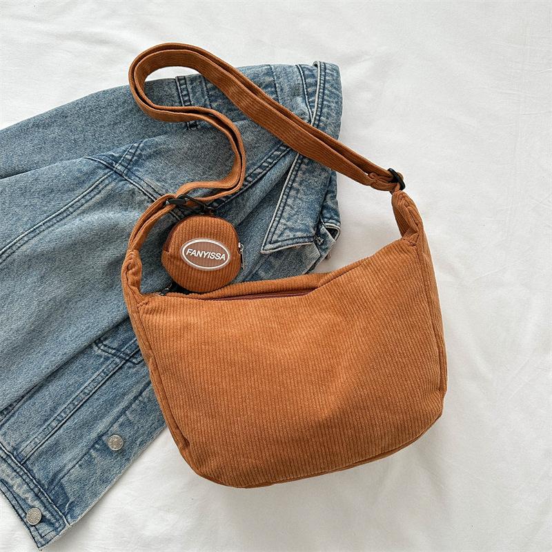 Colorful Bag Corduroy Wind Literaire Enkele Schouder Crossbody Tas Student Casual Hobo Tas Met Munten Portemonnee Vrouwelijke Eenvoudige Dumpling Tas 26.5x8x22cm