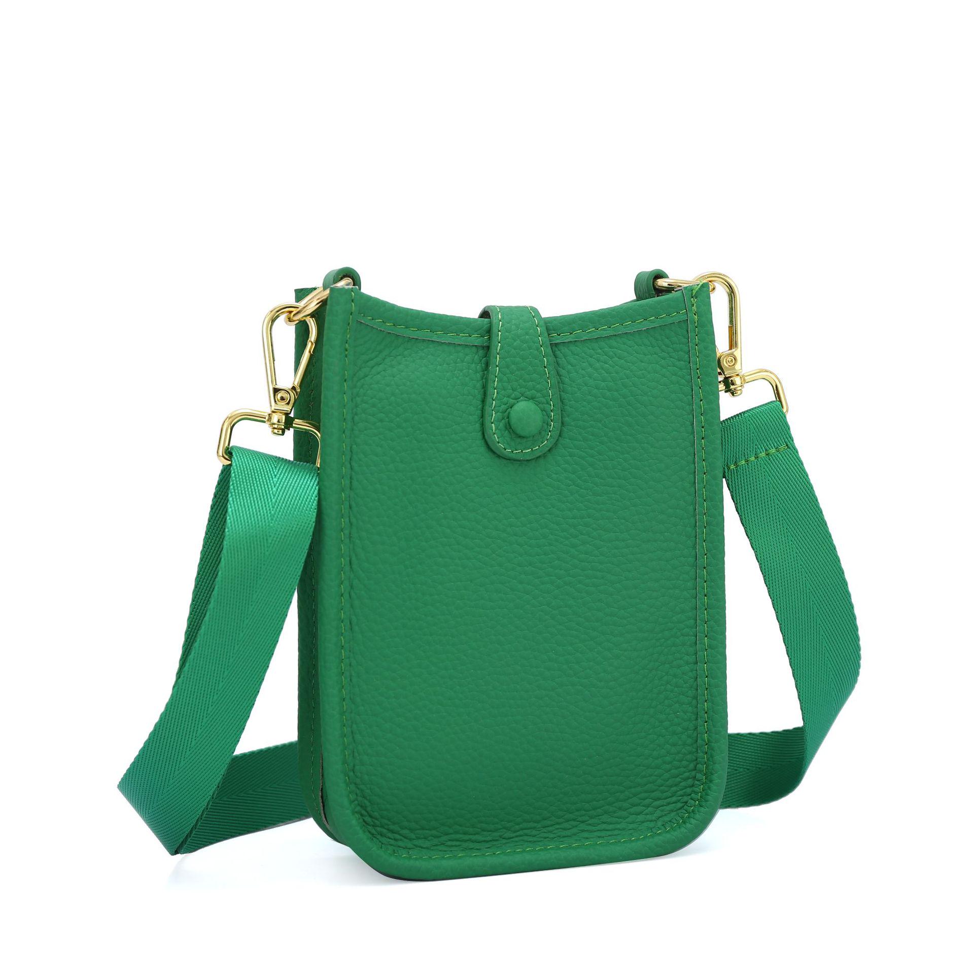 VantaGoods Echte leren crossbody verticale mobiele telefoontas - modieuze mini-emmertas met één schouder en portemonnee 12.5x5x17CM groen