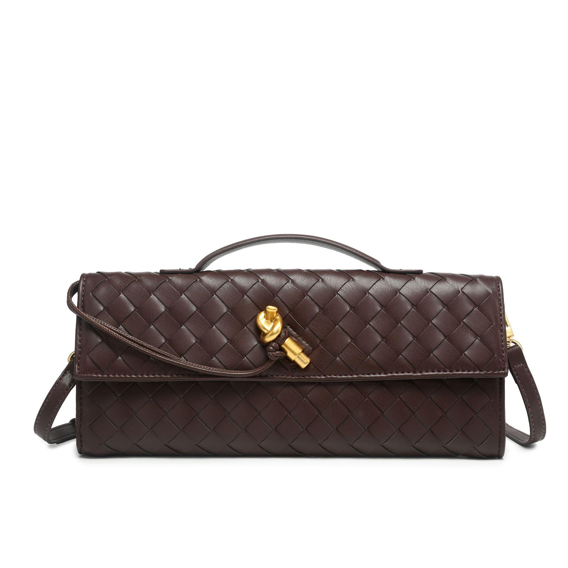 StrideBox 2024 Women's Retro Hand-Woven Baguette Crossbody Bag with Lock 31*14*7CM