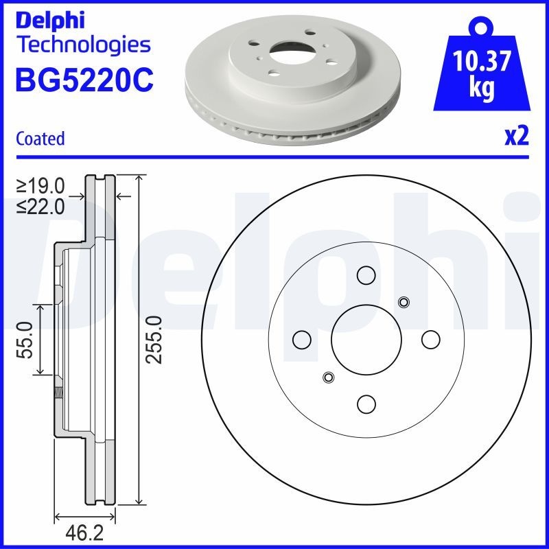 Toyota Jeu De 2 Disques De Frein Peints