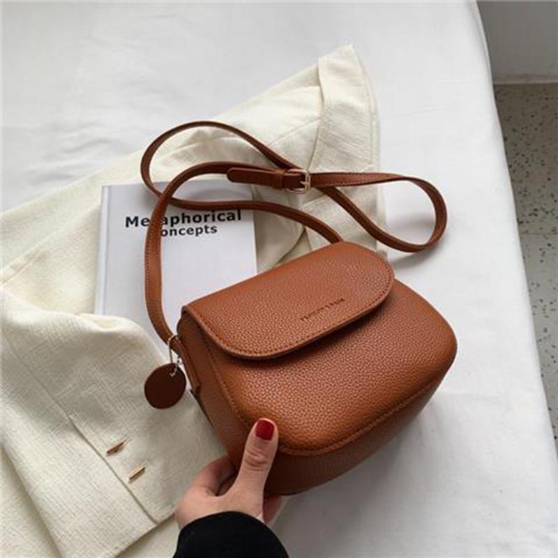 WTEMPO Dames stevige schoudertassen voor dames Letter Crossbody portemonnee Vrouwelijke PU lederen mini-tassen handtas 19.5x16x8.5cm bruin