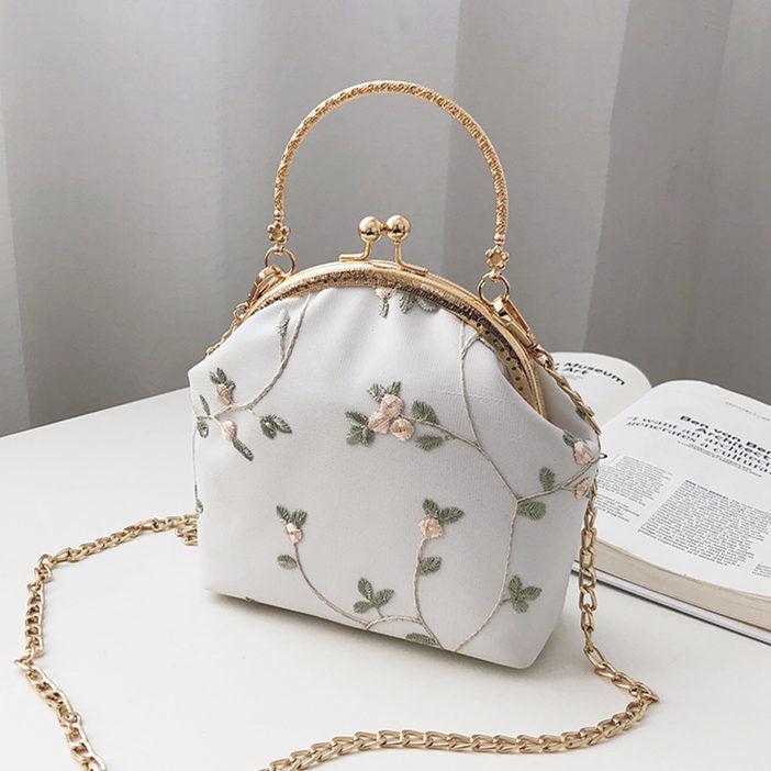 WTEMPO Kanten gouden tas vrouwelijke retro Chinese stijl met cheongsam tas handtas kleine verse schelp tas One Size wit