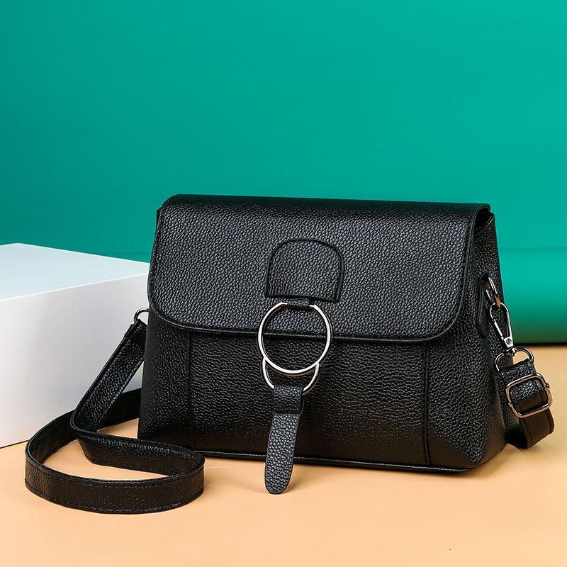 WTEMPO Zacht leren damestas Mom Bag 2023 Koreaanse crossbodytas Lederen textuur damesschoudertas one size zwart