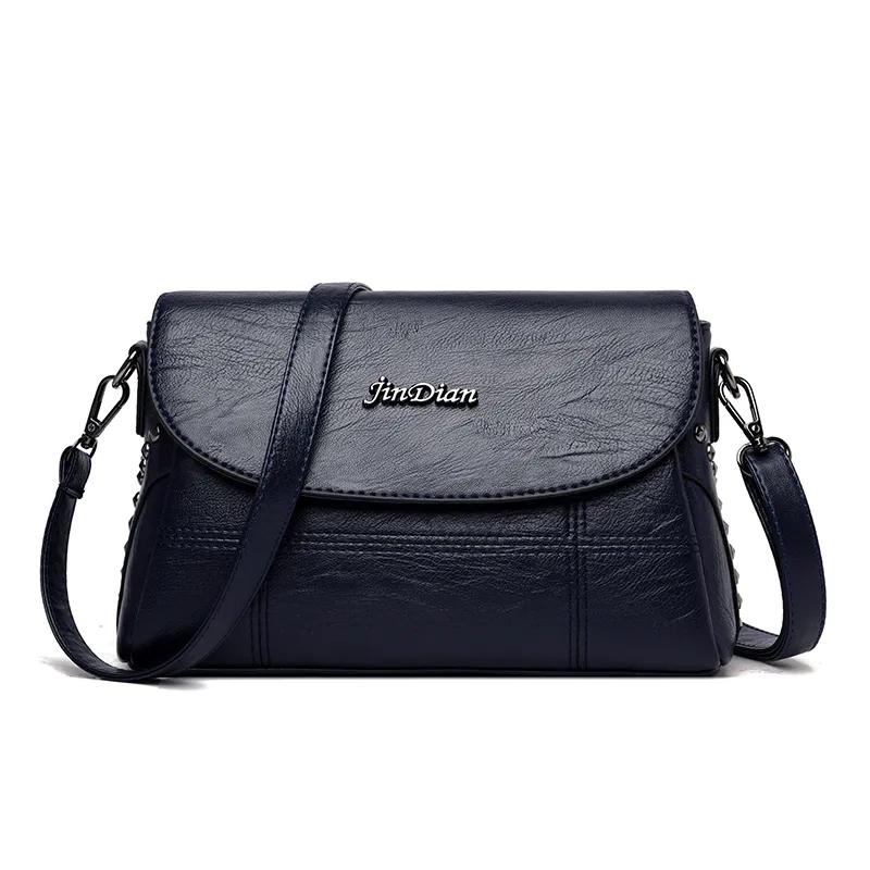WTEMPO Mode Damestas Leertextuur Tas Trend Wild Messenger Bag Ritstas Kleine vierkante tas 26*9*15cm blauw