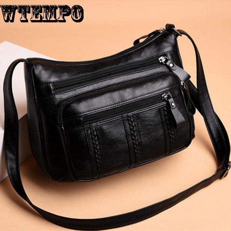 WTEMPO Zachte leren tas Tas met grote capaciteit Damestas Modieuze wilde schoudertas 29*21*11cm zwart