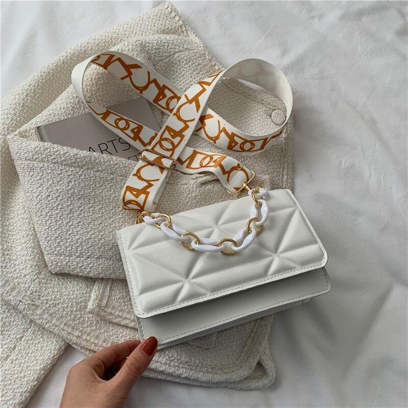 WTEMPO Mode geruite schoudertas dikke ketting onderarmtassen voor dames merk designer handtassen en portemonnees dames crossbody wit