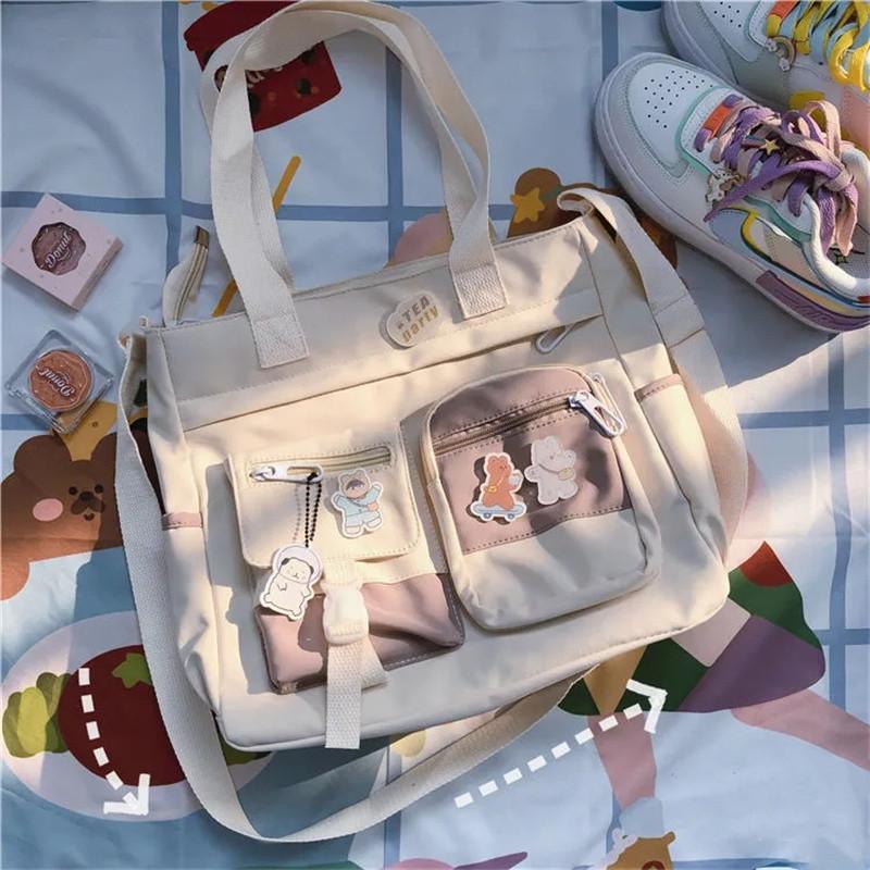 WTEMPO Waterdichte Canvas Dames Handtassen Schoudertas Dames Messenger Bag Oxford Crossbody Tassen Tote Boekentassen voor Meisjes Satchels 34X27X10cm beige