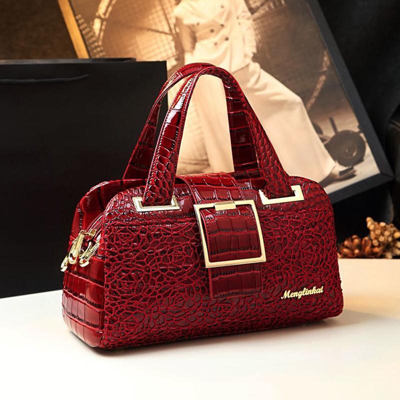WTEMPO Echte leren handtassen Mode All-match handtassen Sfeervolle One-shoulder Messenger Bag Krokodillenpatroon Middelbare leeftijd Moedertas