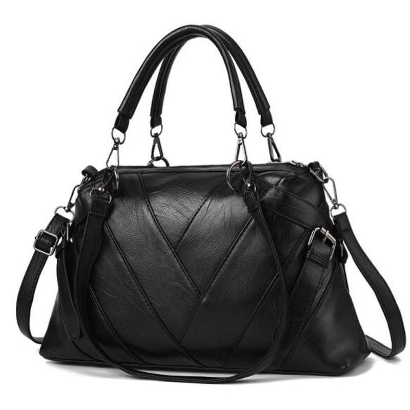 WTEMPO Patchwork schoudertas dames designer handtas tas dames PU lederen crossbody tas vrouwelijke effen kleur tas 37*10*22cm zwart