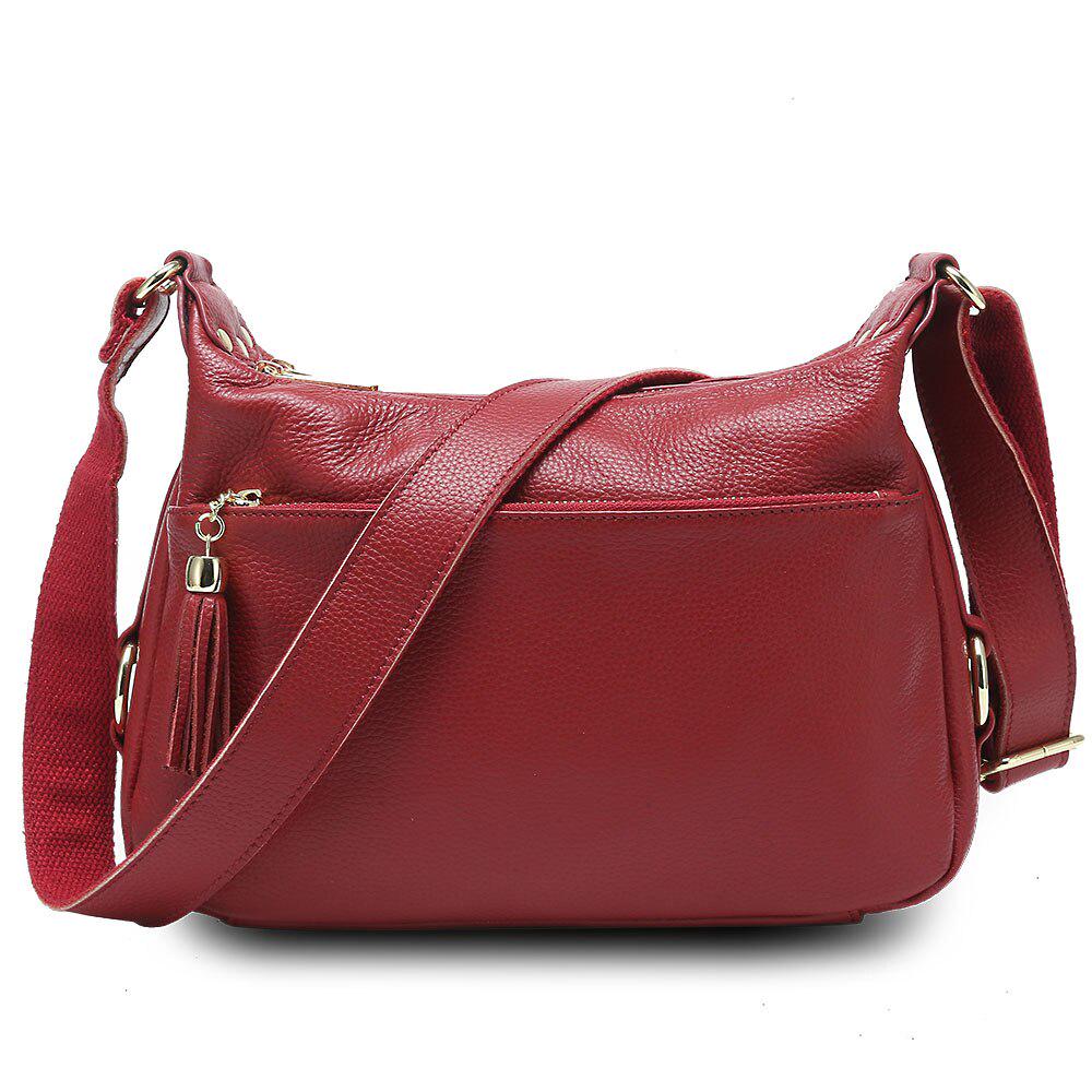 Zency 100% Echt Leer Mode Dames Schoudertas Met Kwastje Hoge Kwaliteit Hobos Elegante Dame Crossbody Tassen Zwart Grijs bordeaux